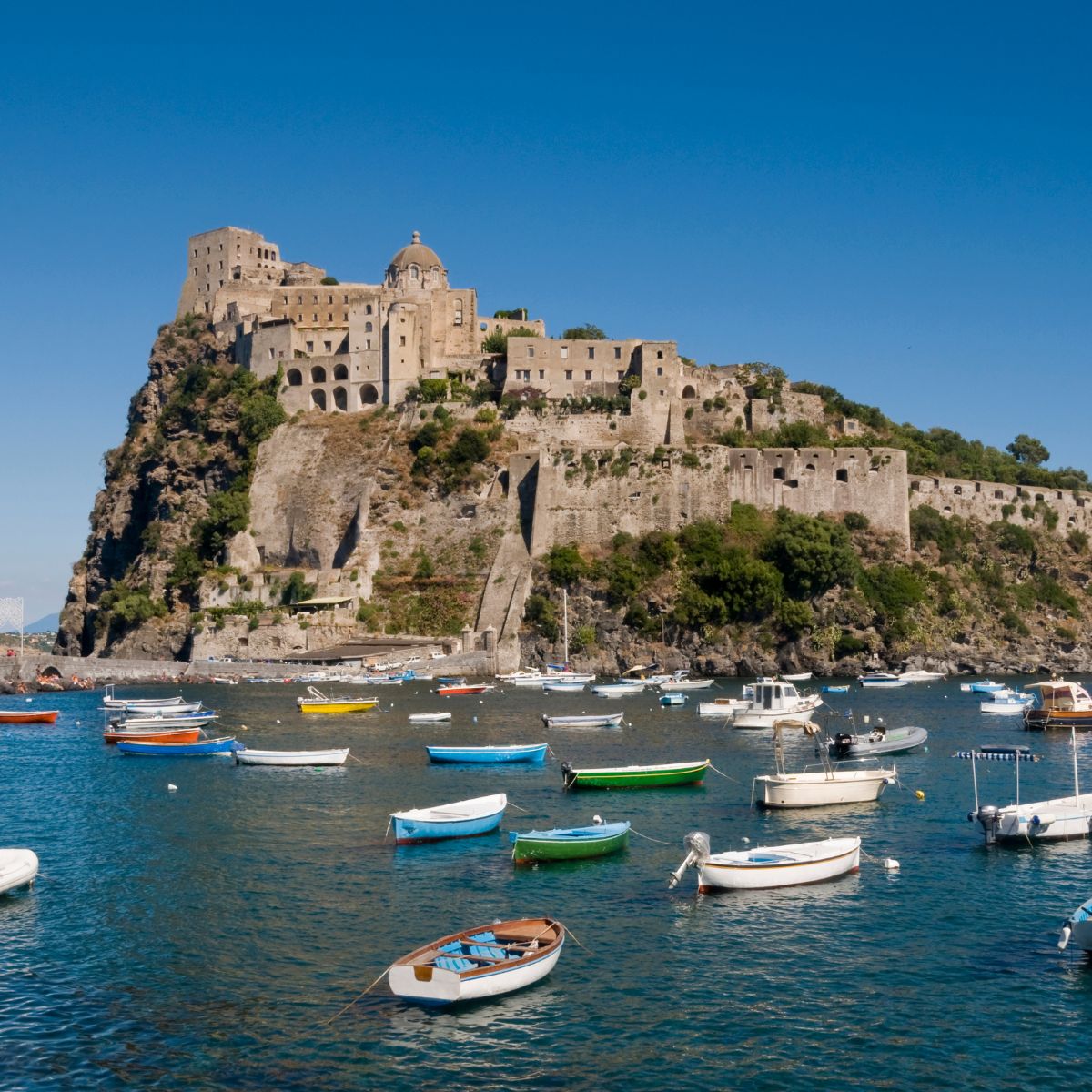 Aragonese Castle rising from the sea near Ischia Porto