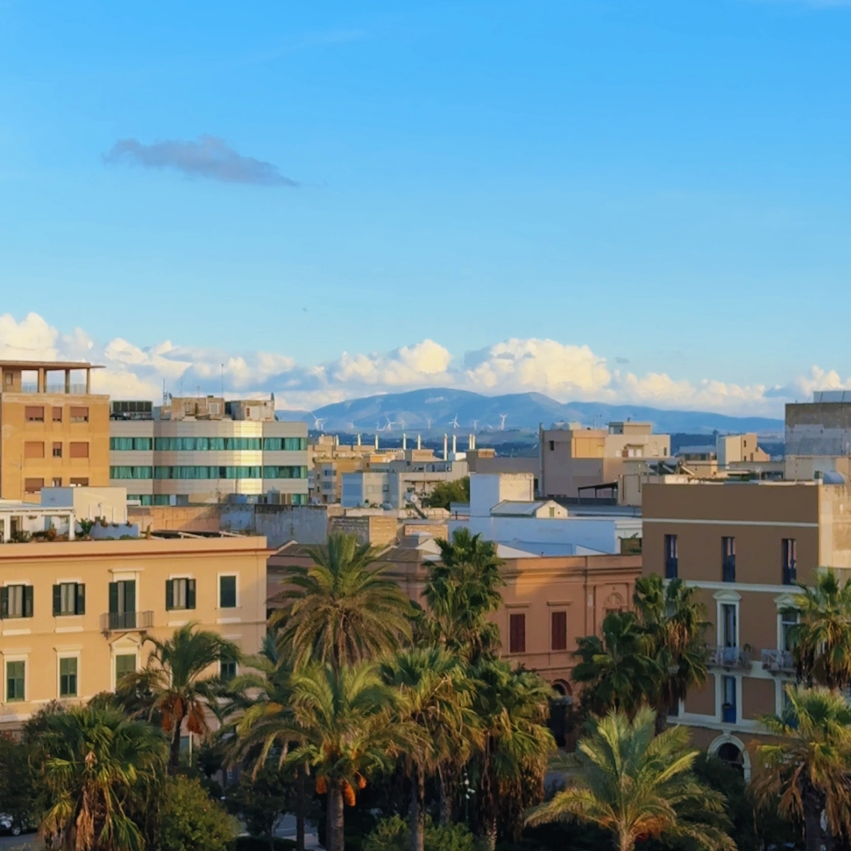 Trapani Sicily waterfront with views of the historic peninsula and the Egadi Islands