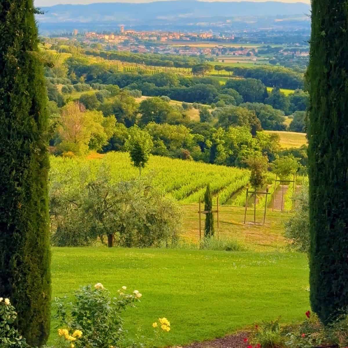Borgobrufa Spa Resort infinity pool overlooking rolling Umbrian hills near Perugia