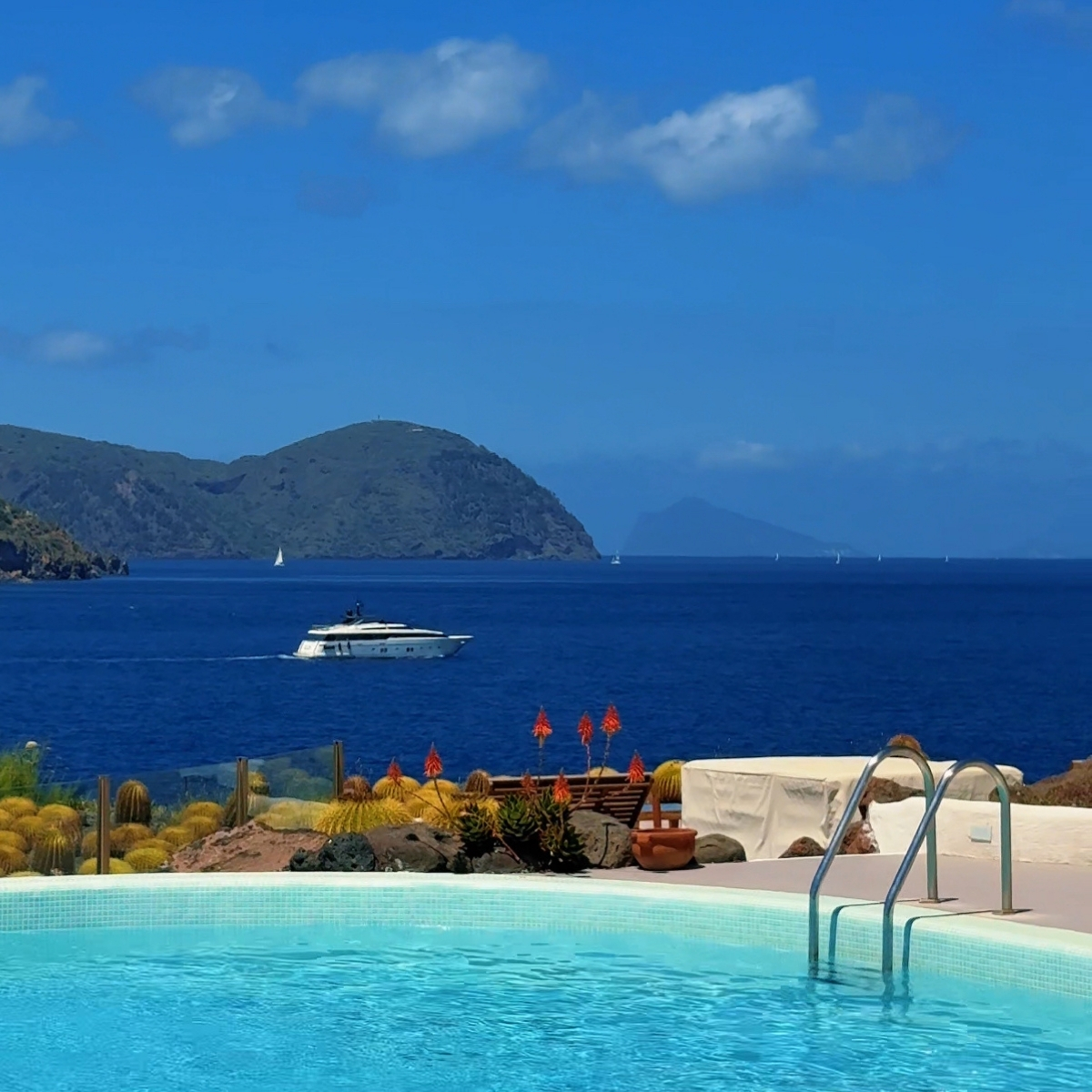 The Aeolian Islands rising from the Tyrrhenian Sea, Vulcano and Lipari