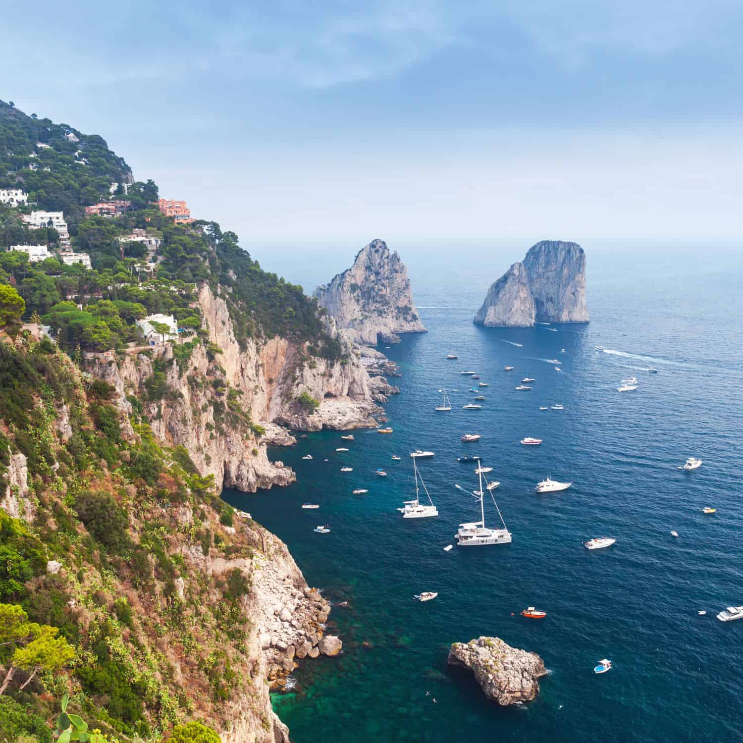 Capri island landscape with views of the Faraglioni rocks, a top island honeymoon destination in Italy