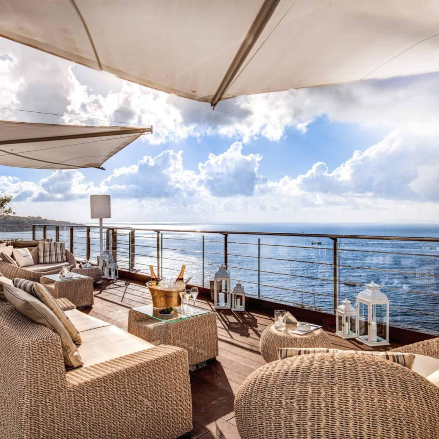 Hotel Mediterraneo Sorrento pool terrace with Bay of Naples views