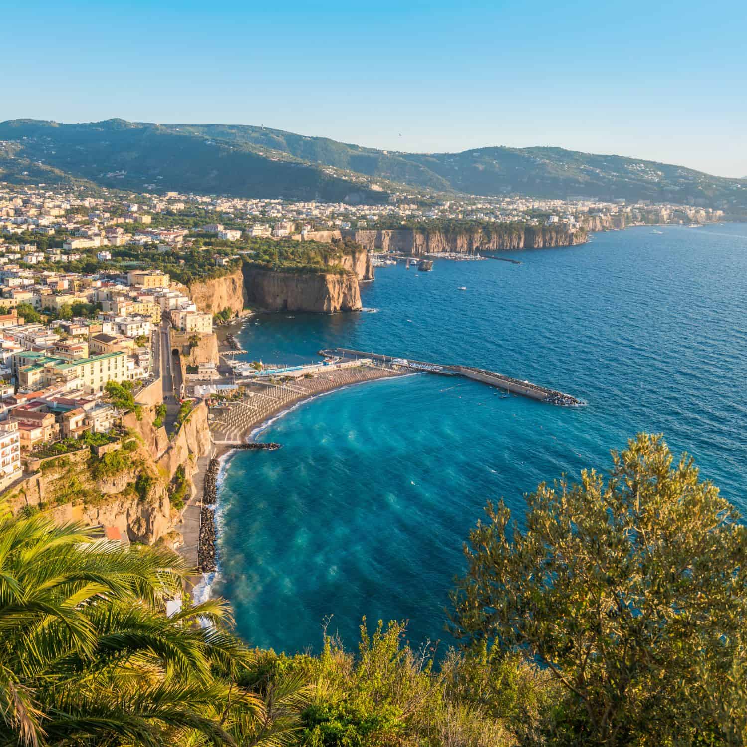 View of Sorrento clifftop with the Bay of Naples and Vesuvius in the background