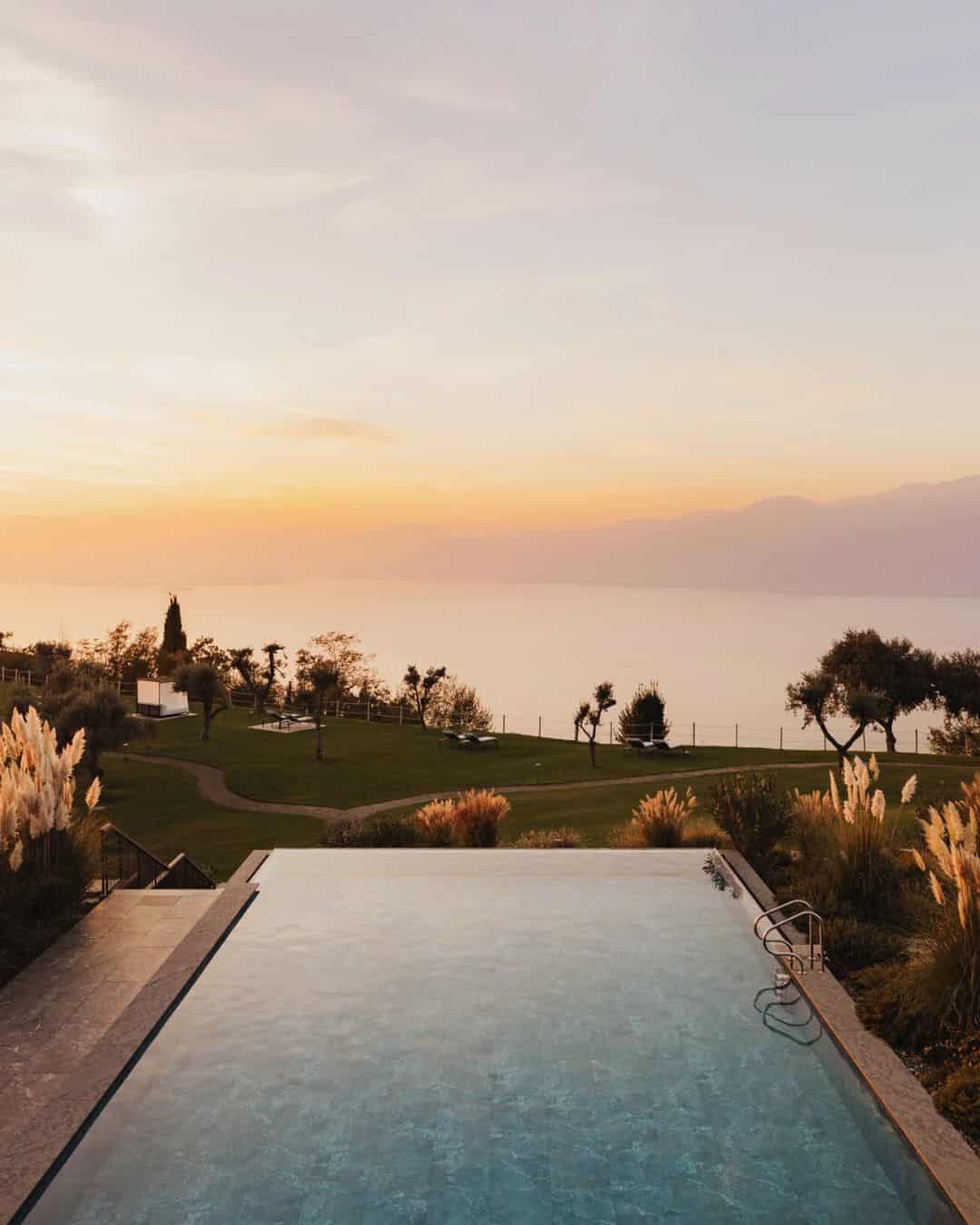Cape of Senses adults-only design hotel on Lake Garda eastern shore with fall olive groves